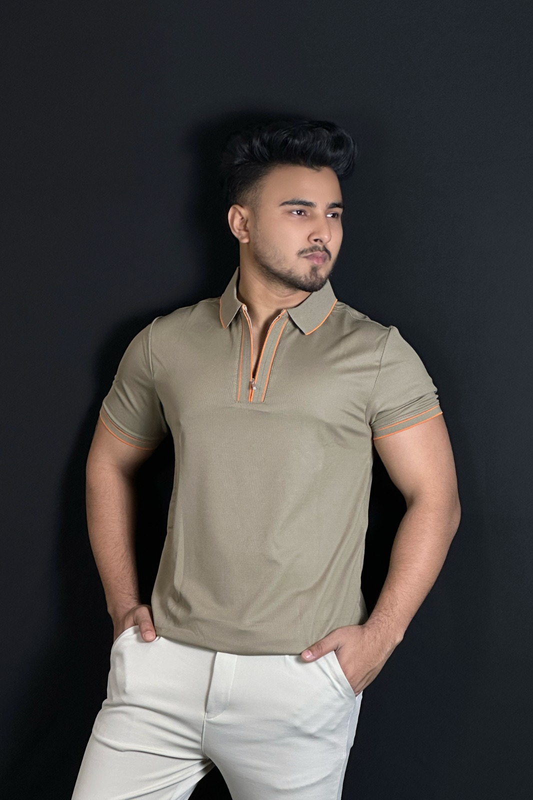 অলিভ গ্রিন কালার পোলো টি-শার্ট-ZIPPER